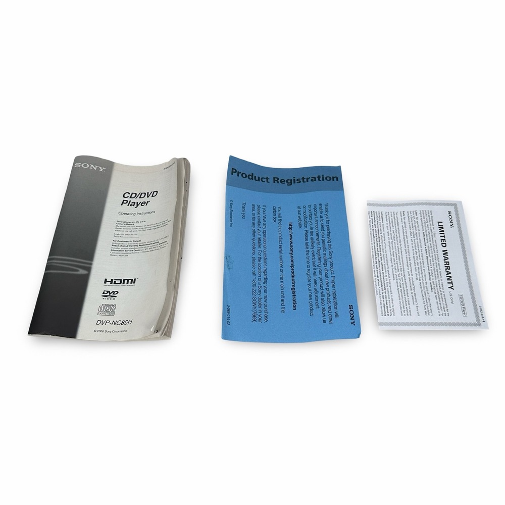 Sony DVP-NC85H‎ CD/DVD Player Instructions Manual Warranty Registration ONLY